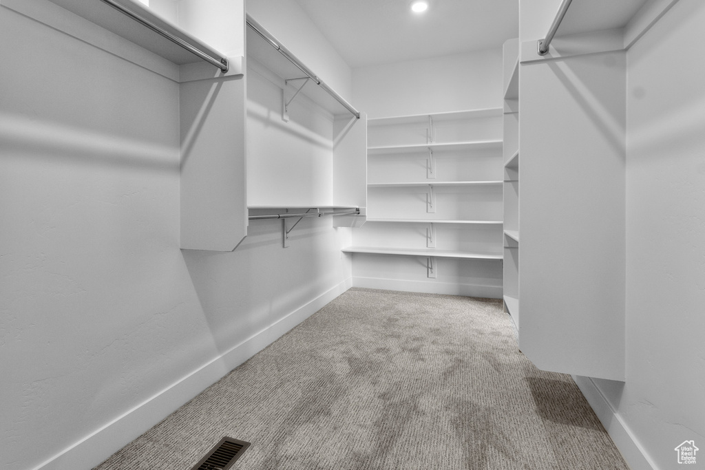 Walk in closet with carpet flooring