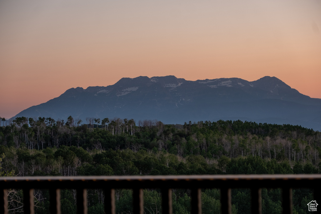 View of mountain backdrop featuring a heavily wooded area