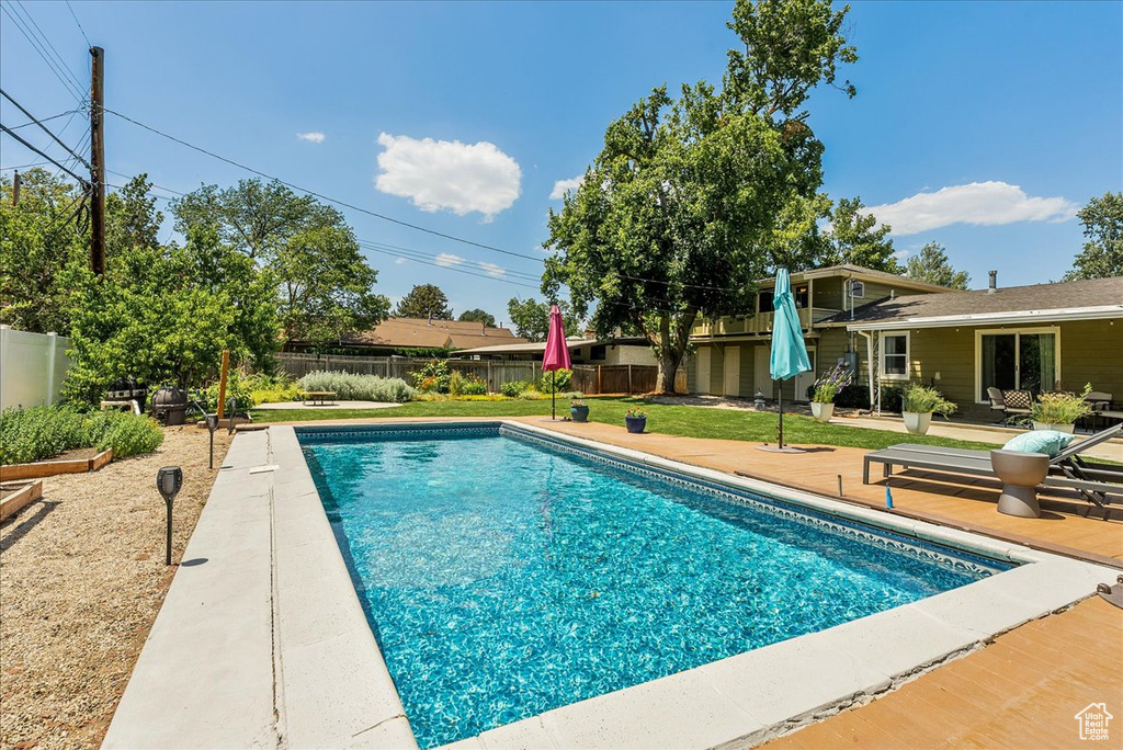View of pool with a fenced backyard