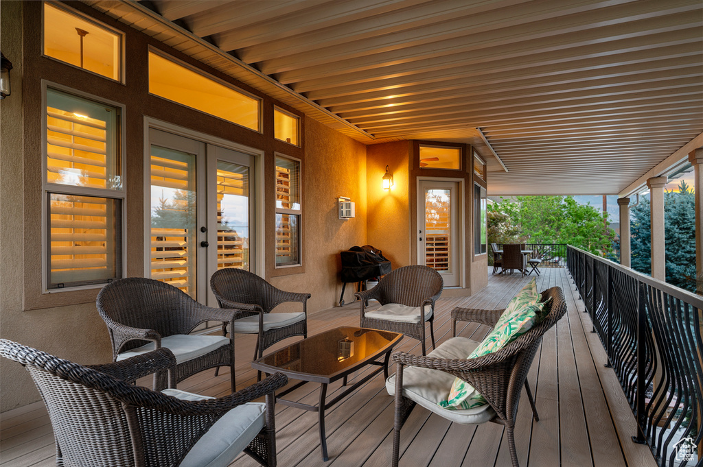 Wooden deck with french doors