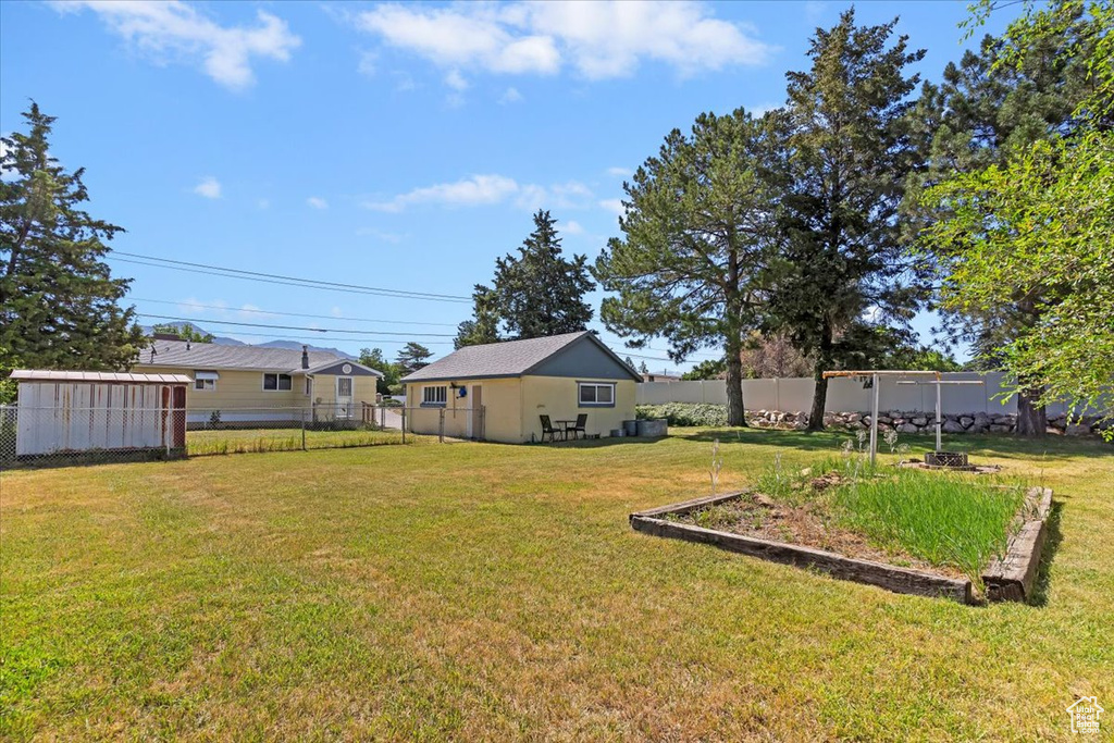 View of fenced backyard