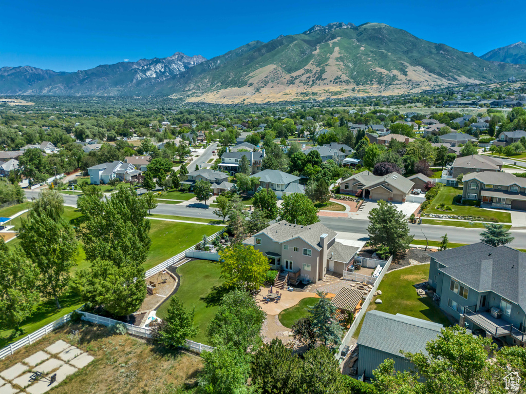 Aerial perspective of suburban area featuring mountains