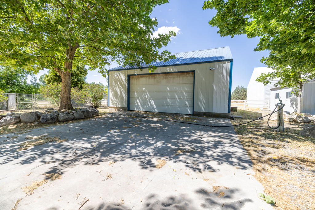 View of detached garage