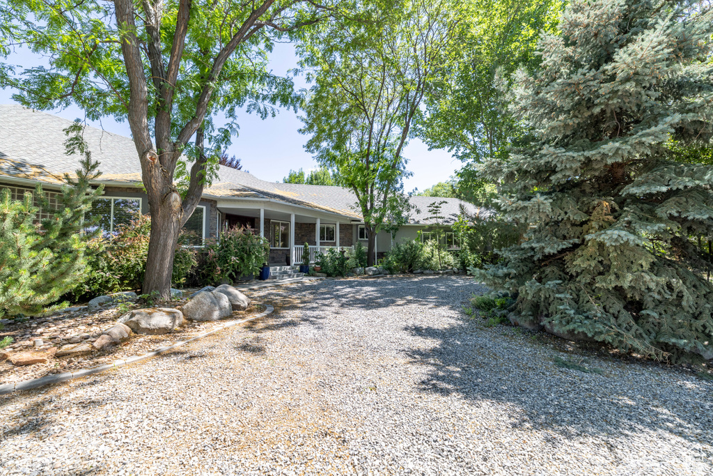 View of front of home featuring a shingled roof