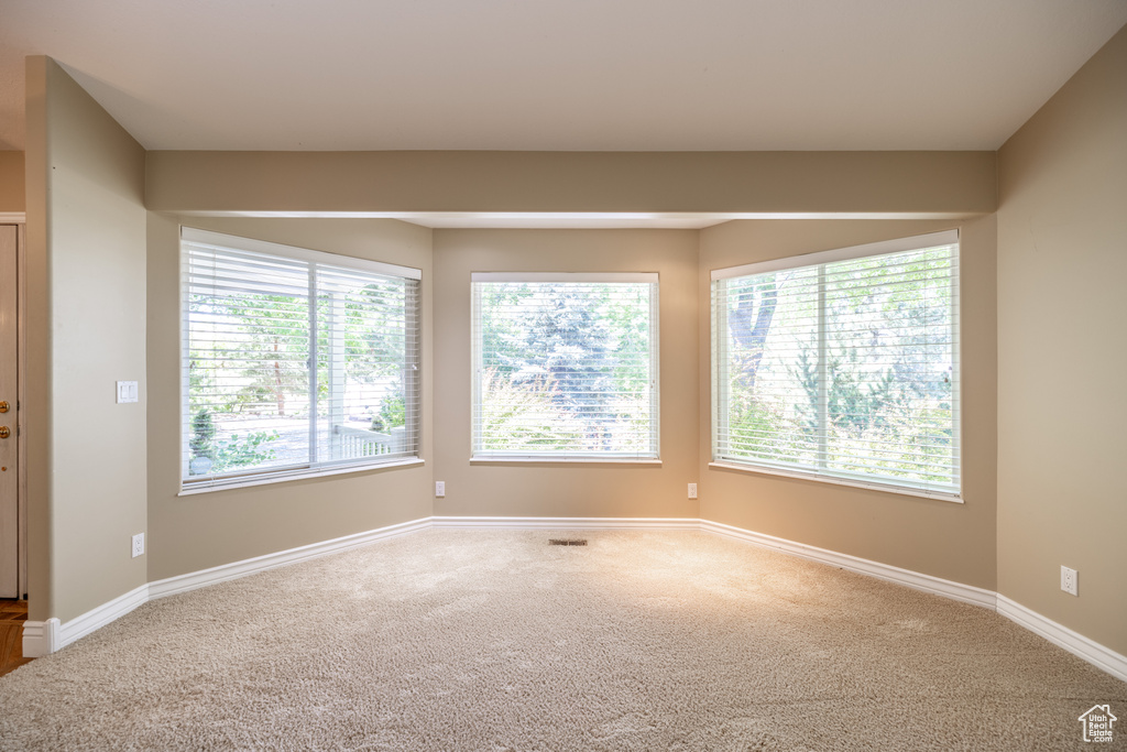 Carpeted empty room with baseboards
