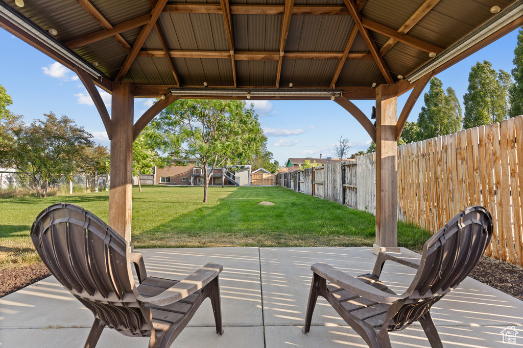View of patio with a gazebo