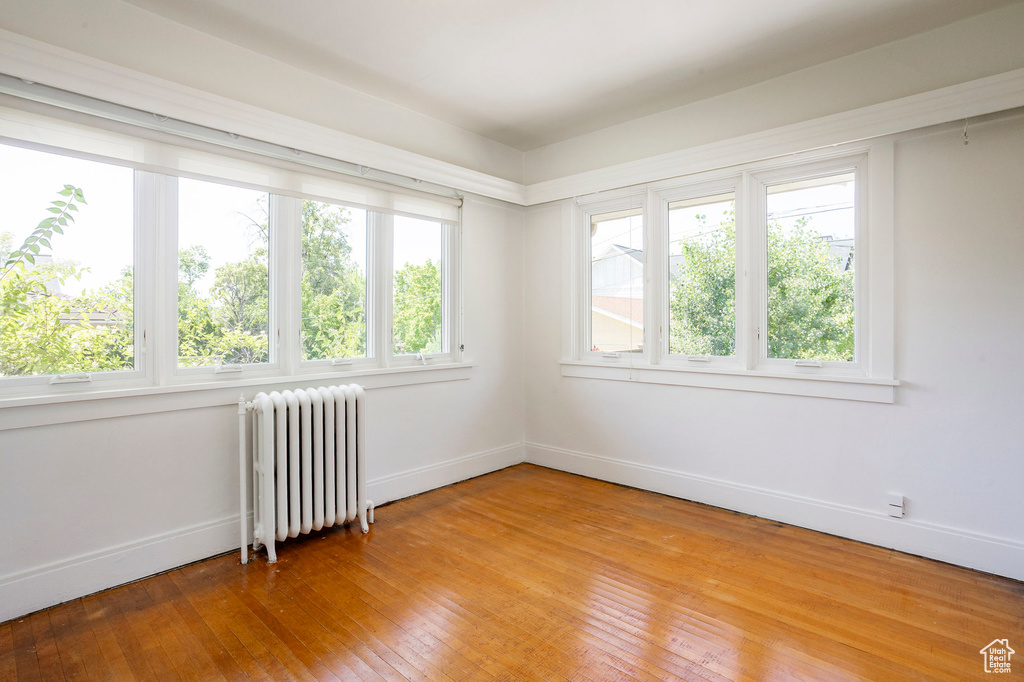 Spare room with radiator and light wood-style floors