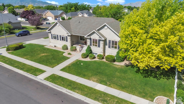 Ranch-style house featuring a front lawn