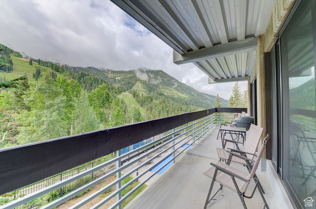 Balcony with a mountain view
