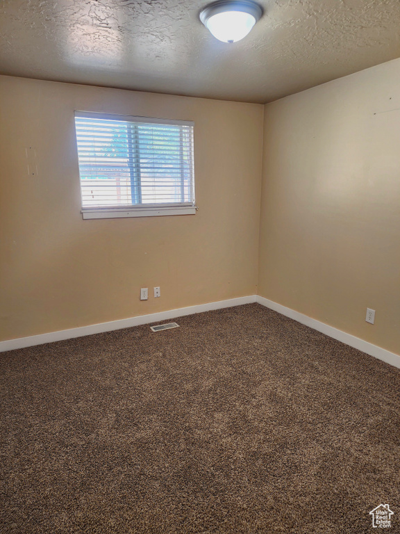 Empty room featuring carpet flooring and a textured ceiling