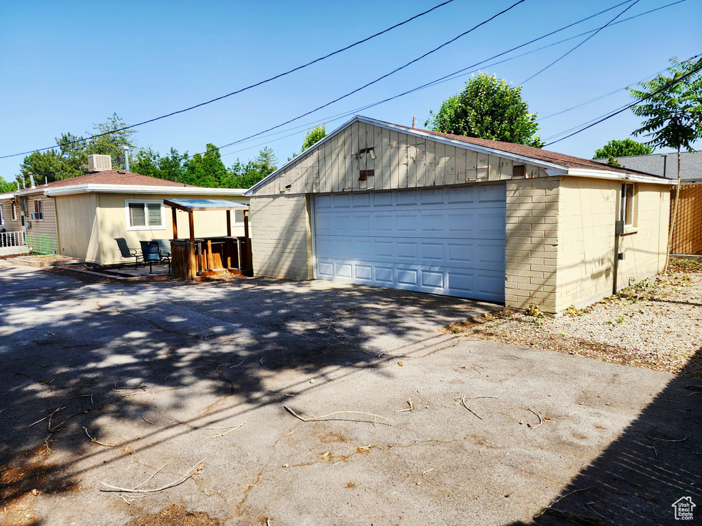 View of detached garage