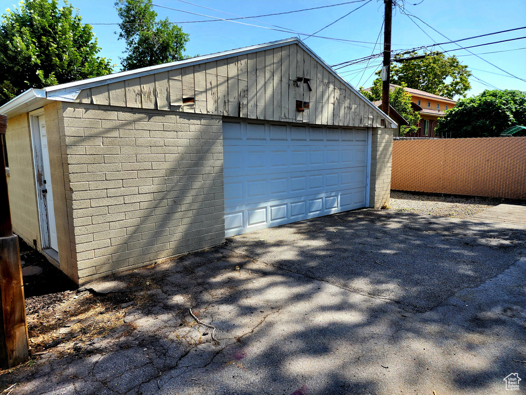 View of detached garage
