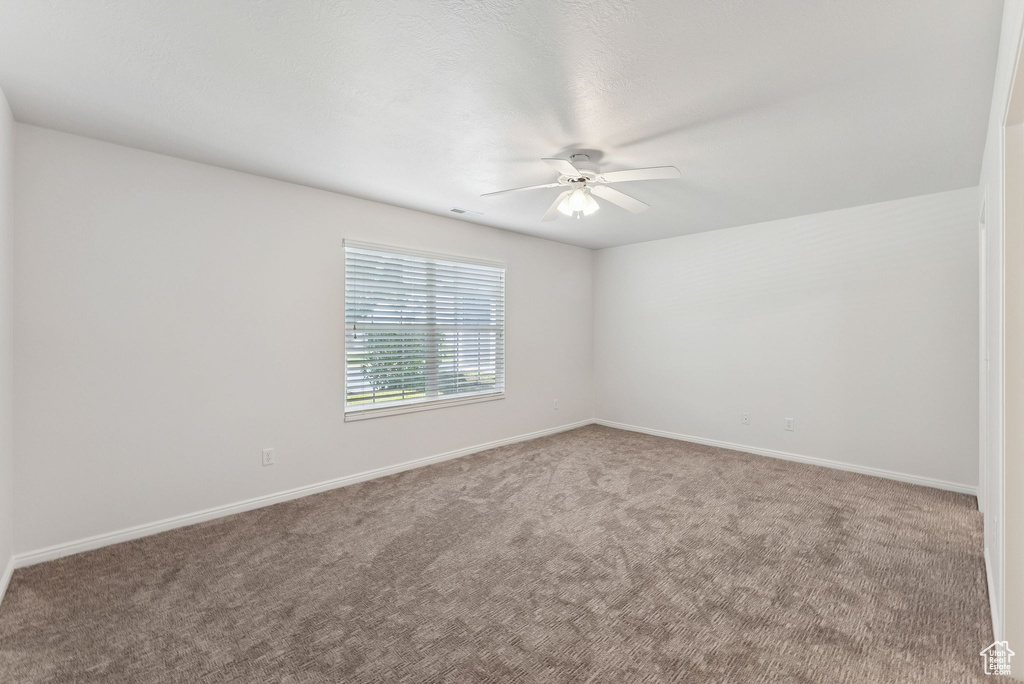 Spare room featuring a ceiling fan and carpet floors