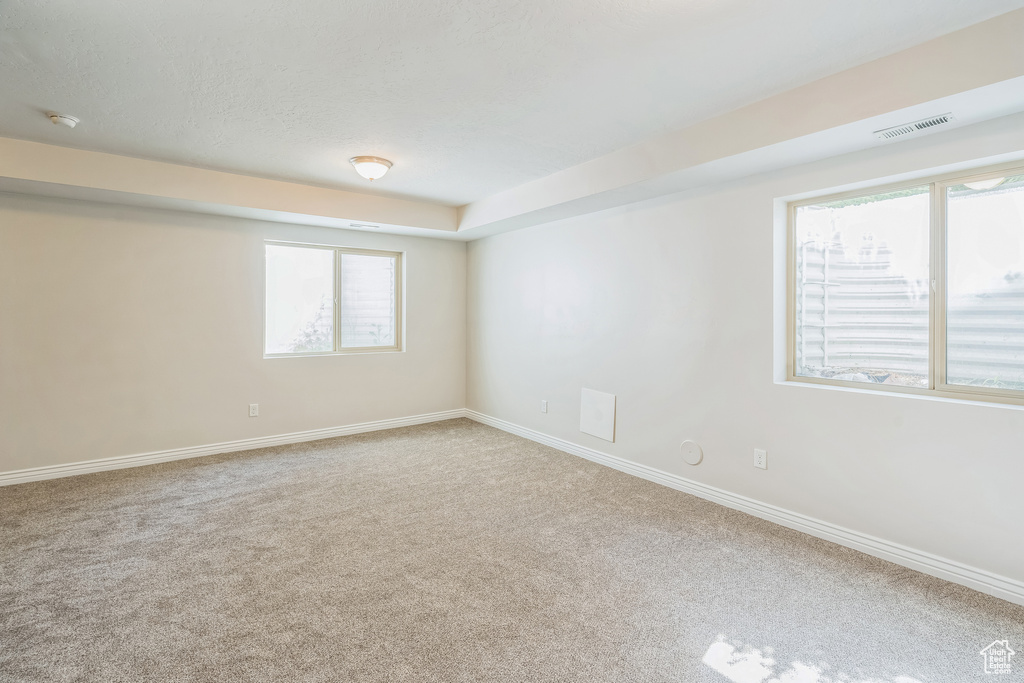 Spare room with carpet floors, healthy amount of natural light, and a smoke detector