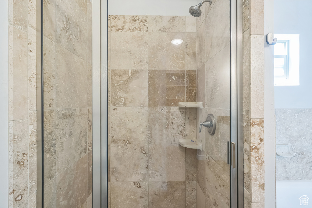 Bathroom view of a shower stall