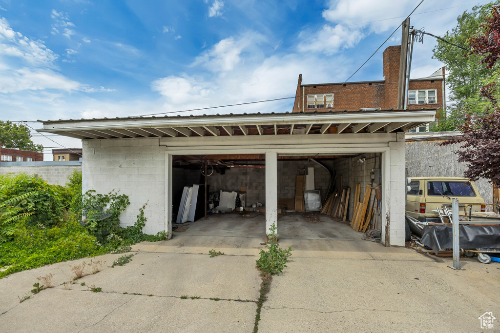 View of detached garage