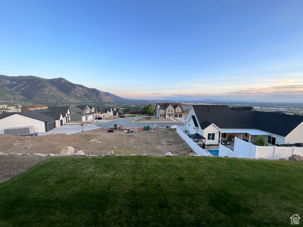 Aerial view at dusk of a mountain view