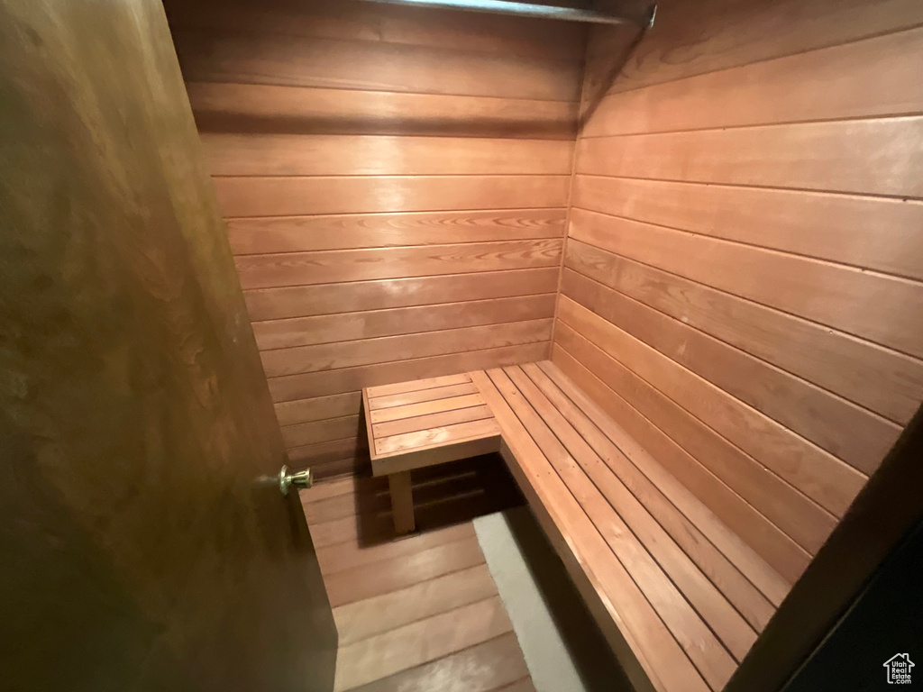 Relaxing sauna with wood walls