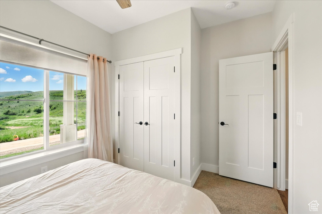Bedroom featuring a closet and carpet flooring
