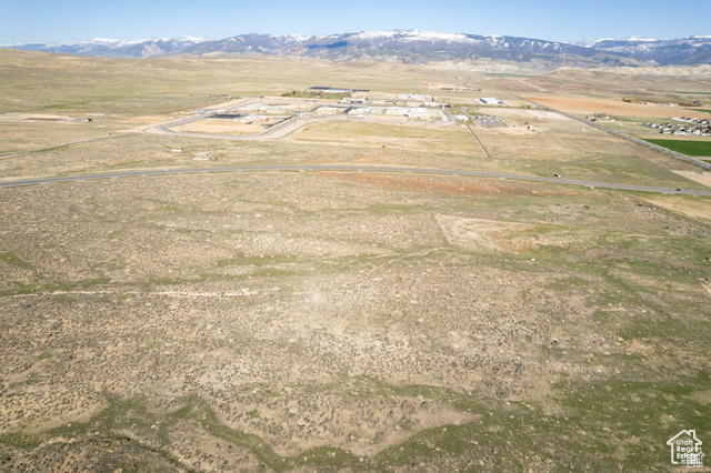 Overview of rural landscape featuring mountains