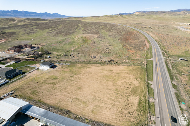 Drone / aerial view of a mountainous background