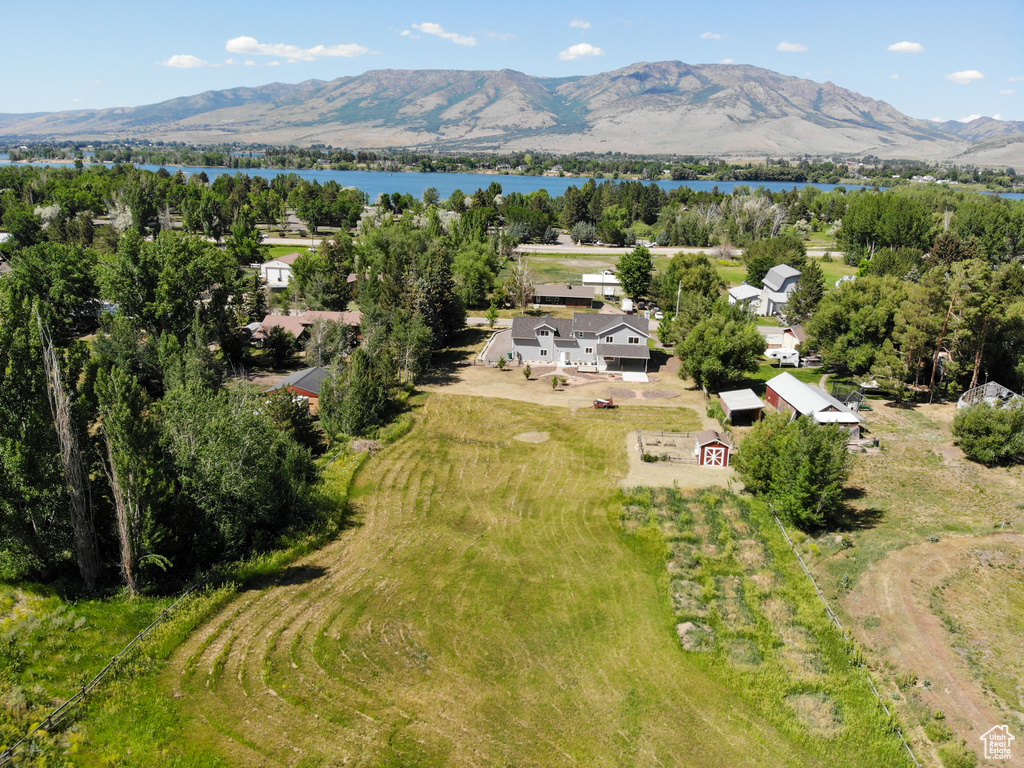 Drone / aerial view of a water and mountain view