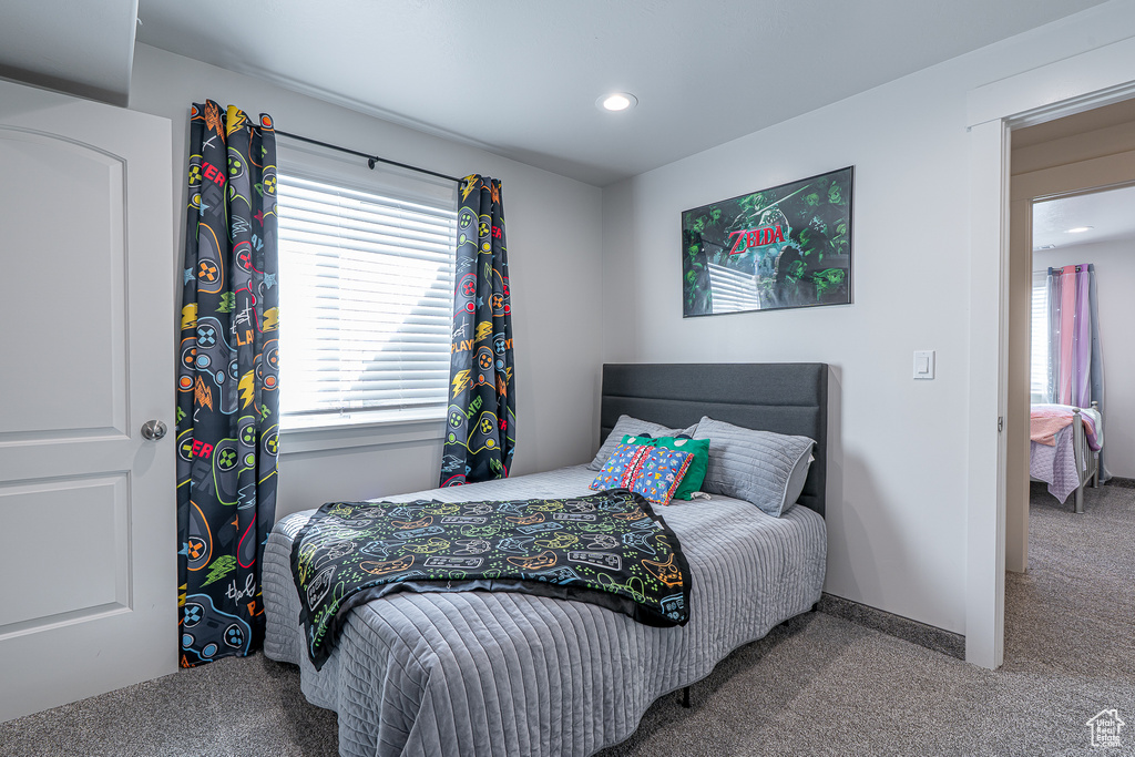 Bedroom with carpet and recessed lighting