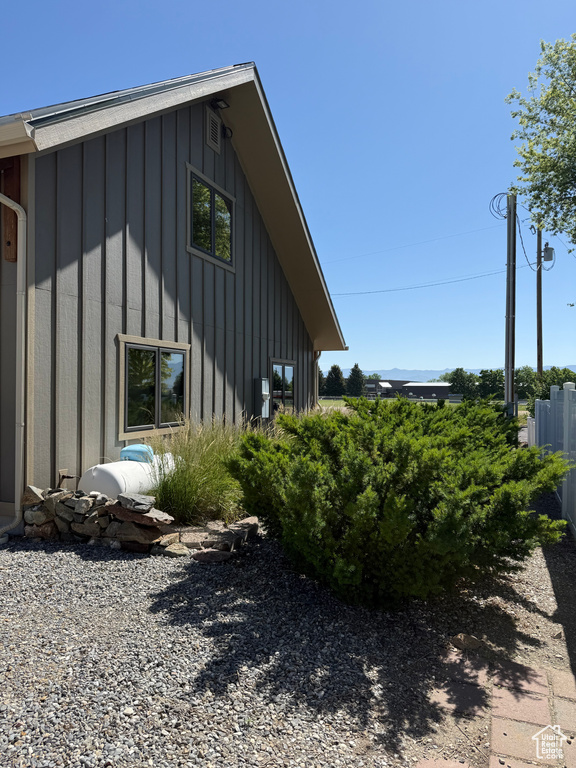View of home\\\'s exterior with board and batten siding