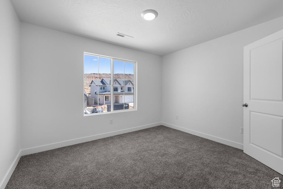 Unfurnished room with carpet floors and a textured ceiling