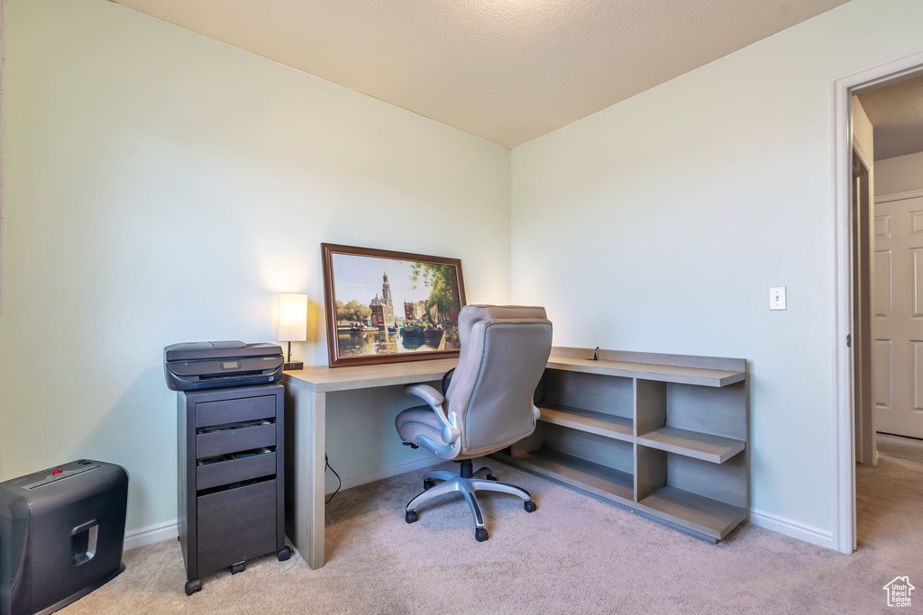 Home office featuring carpet floors