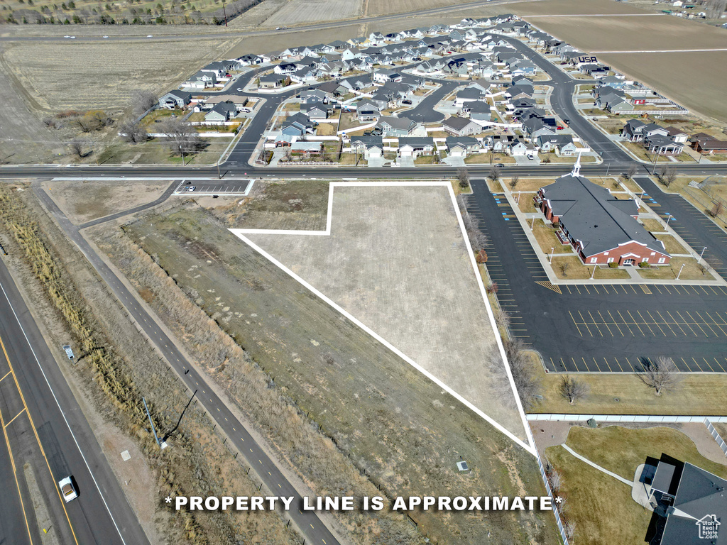 Aerial view of property's location with property boundaries highlighted