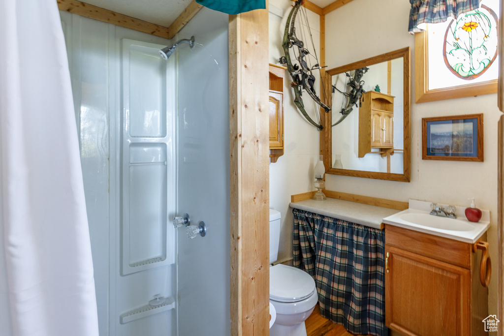 Full bath featuring vanity and a shower
