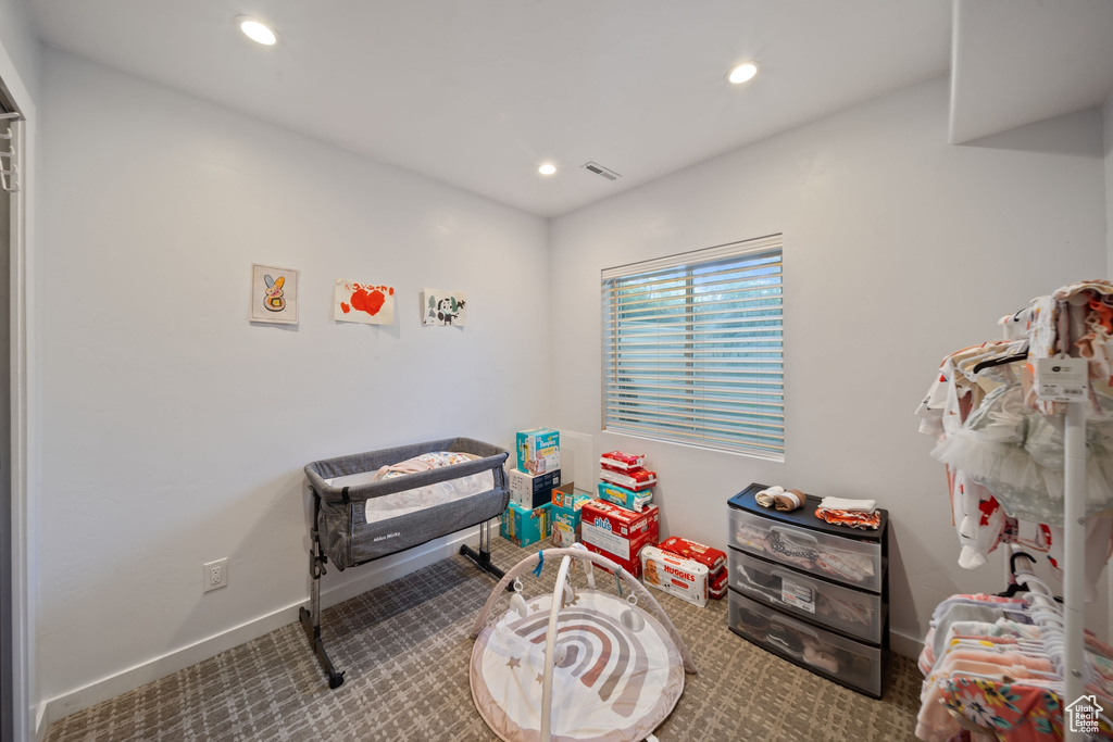 Playroom featuring recessed lighting and carpet