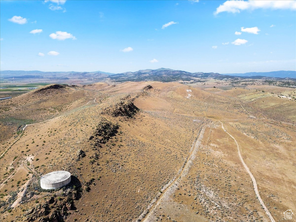 Overview of rural landscape featuring a mountainous background