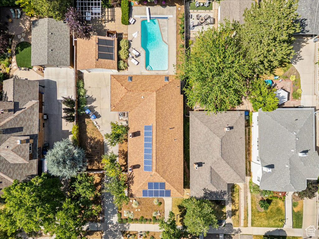Drone / aerial view of a pool area