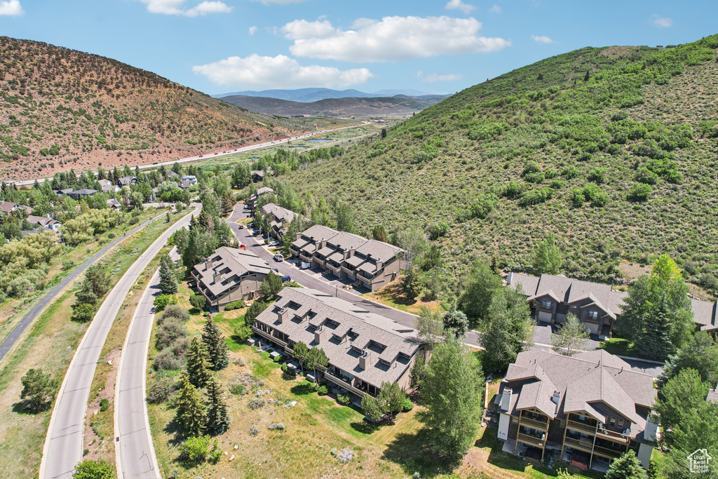 Aerial perspective of suburban area with mountains