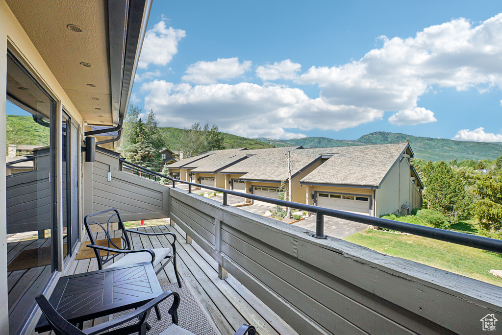 Balcony with a mountain view