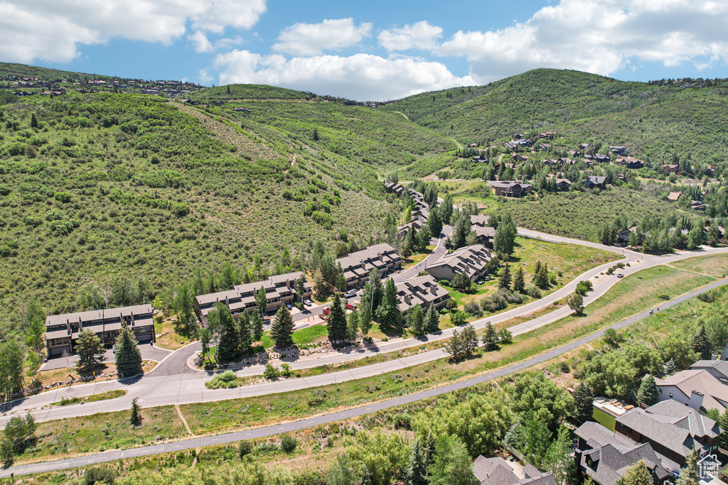 Aerial view of residential area with a mountainous background