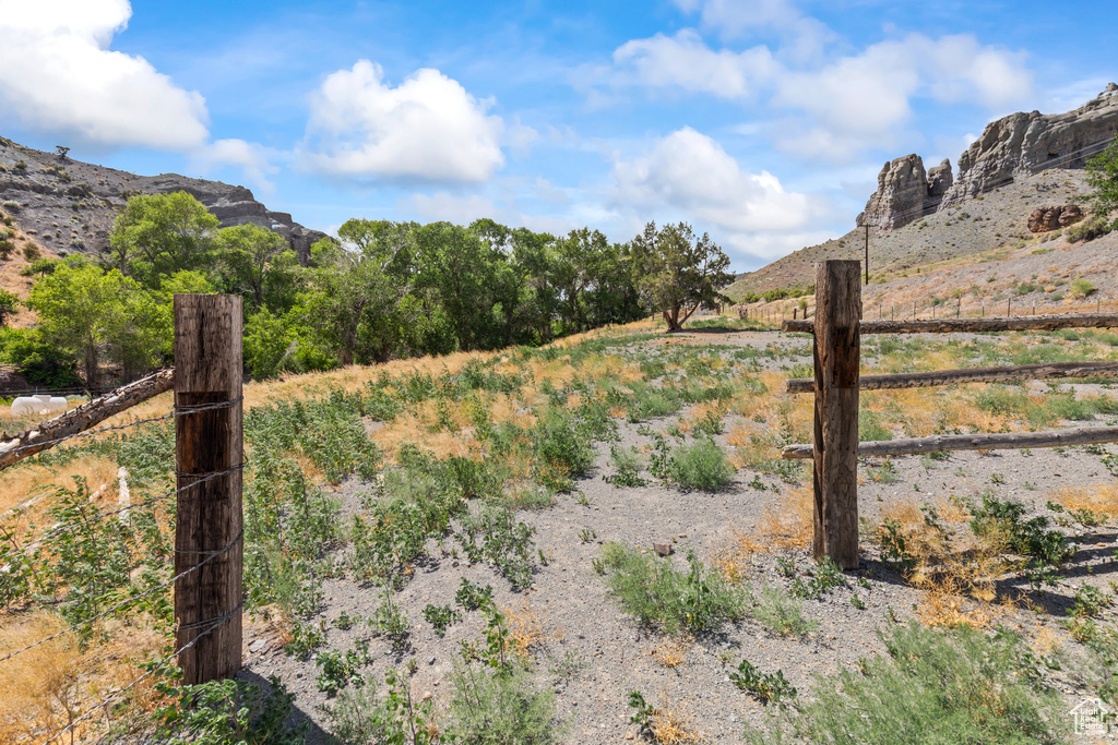 View of yard with a mountain view and a rural view