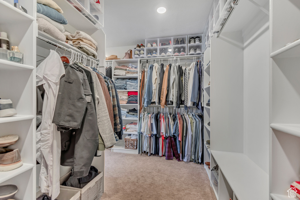 Spacious closet with carpet