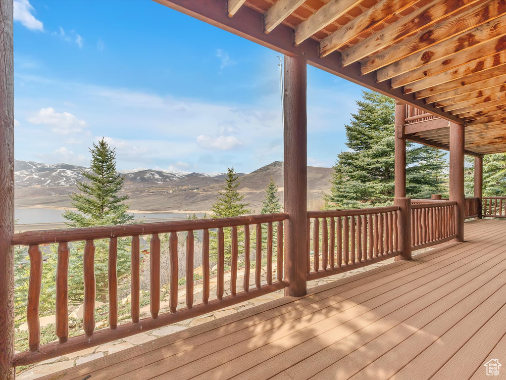 Wooden deck with a mountain view