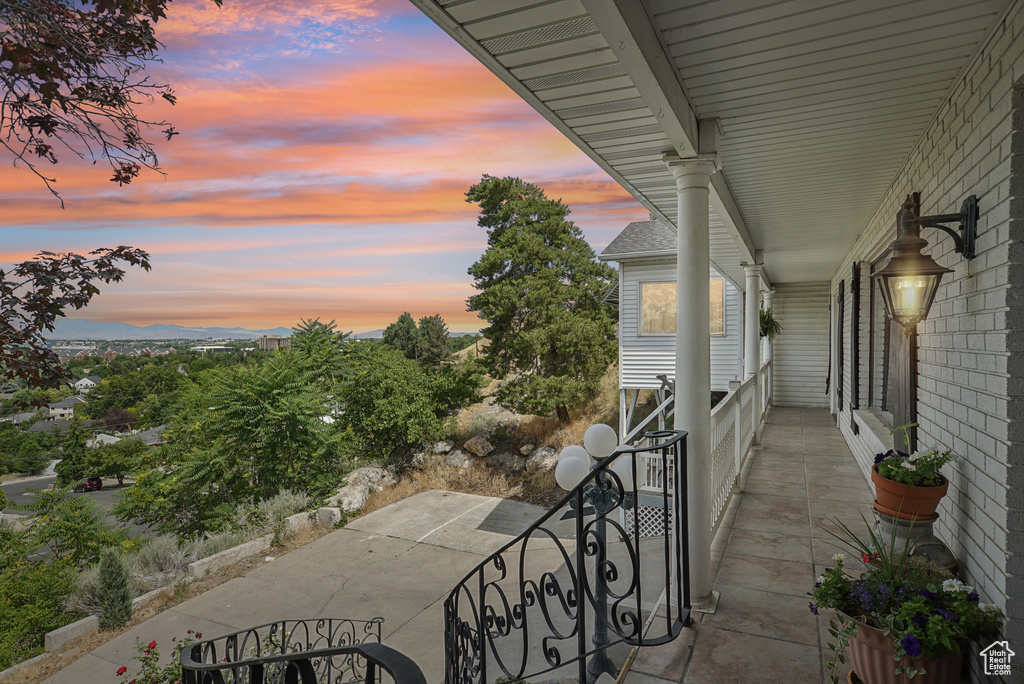 View of patio terrace at dusk