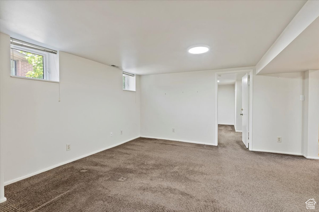Basement featuring carpet flooring