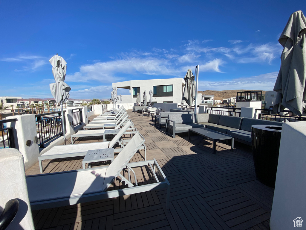 Wooden deck with outdoor lounge area