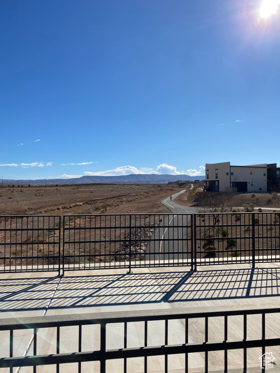 View of patio / terrace with a mountain view