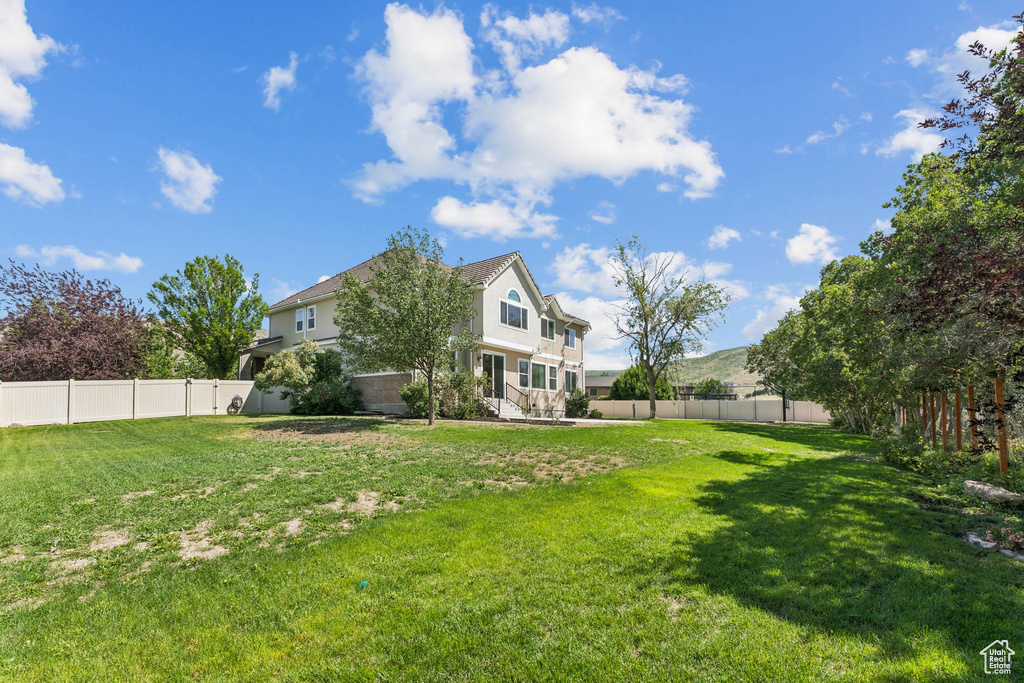 Back of house featuring a fenced backyard and stucco siding