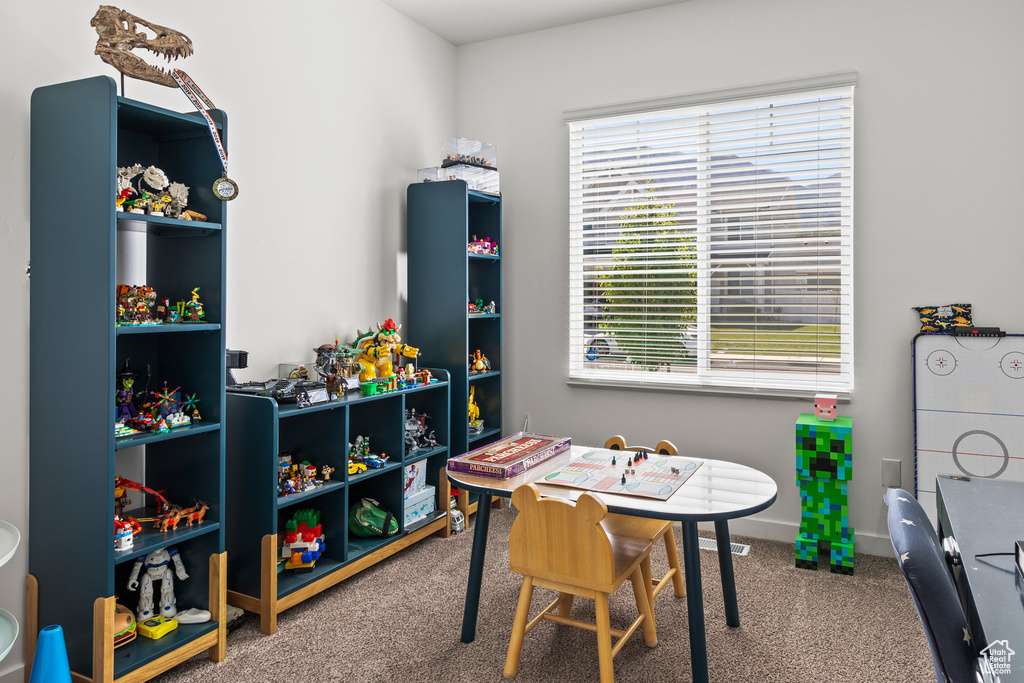 Rec room with carpet floors and plenty of natural light