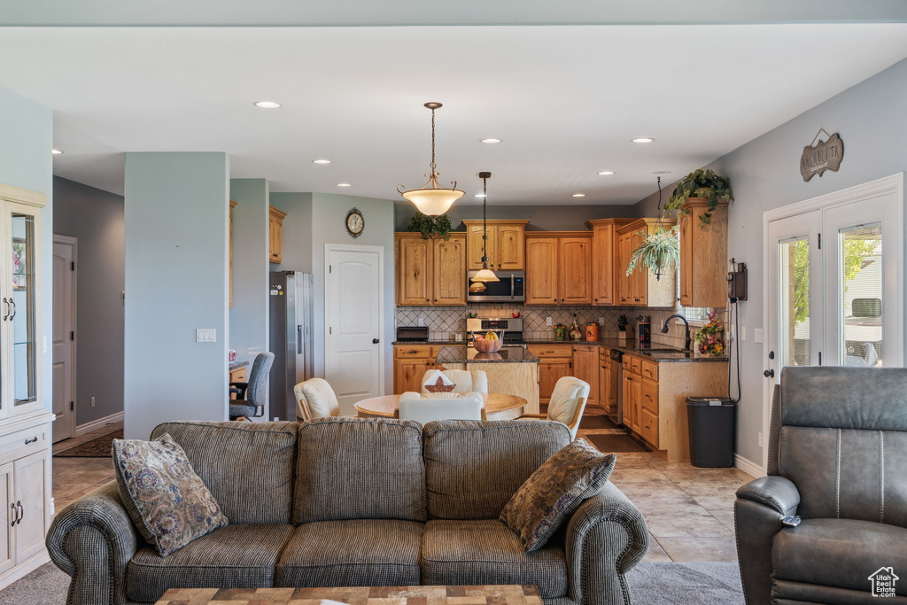 Living area with recessed lighting