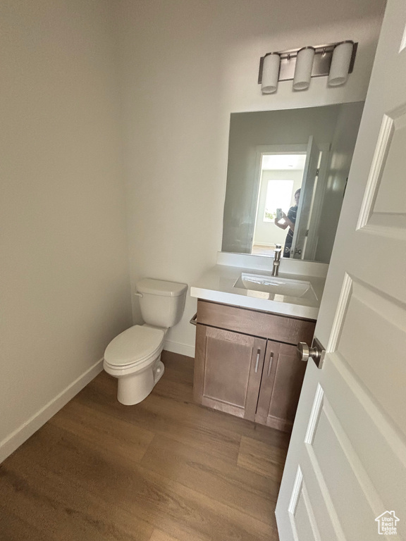 Bathroom featuring vanity and wood finished floors