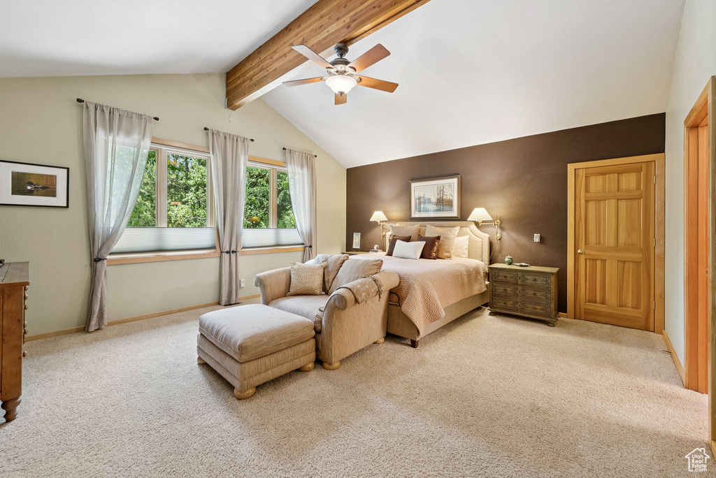 Bedroom featuring carpet flooring and ceiling fan